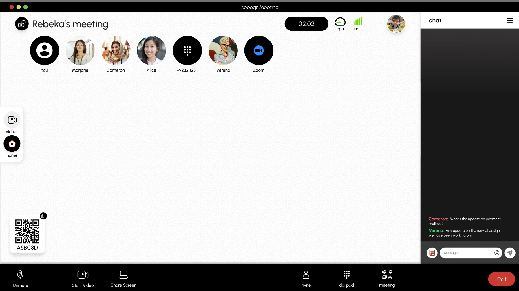 Speeqr web app during a meeting