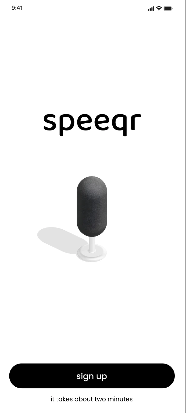 Speeqr mobile sign-up screen